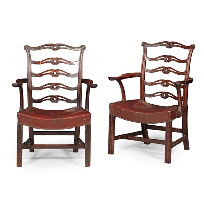 Lot 6 - PAIR OF GEORGE III STYLE MAHOGANY ARMCHAIRS