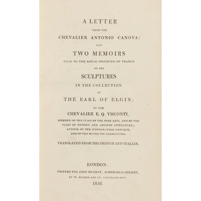 Lot 151 - Elgin Marbles. Letter from the Chevalier Antonio Canova on the