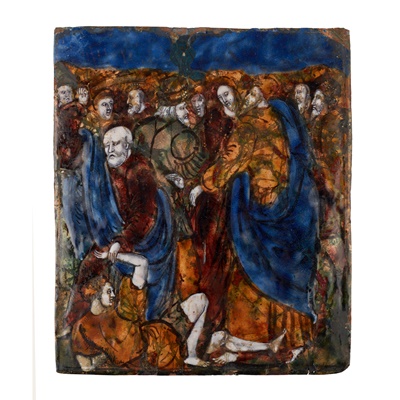 Lot 537 - LIMOGES ENAMEL PLAQUE DEPICTING THE BETRAYAL OF CHRIST
