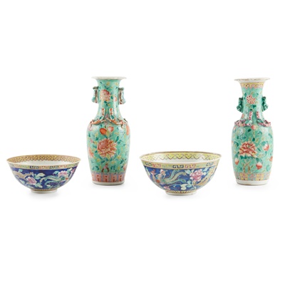 Lot 188 - GROUP OF FOUR STRAITS-CHINESE FAMILLE ROSE WARES