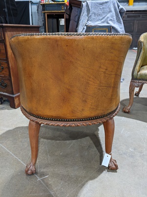 Lot 390 - PAIR OF GEORGIAN STYLE LEATHER TUB ARMCHAIRS