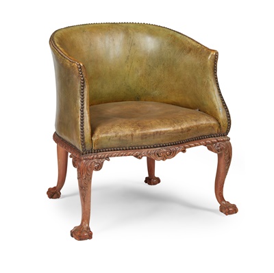 Lot 390 - PAIR OF GEORGIAN STYLE LEATHER TUB ARMCHAIRS