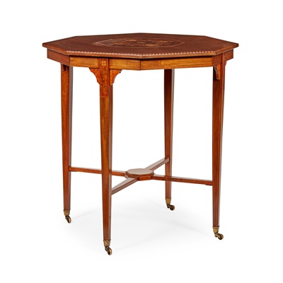 Lot 394 - EDWARDIAN MAHOGANY AND MARQUETRY LAMP TABLE