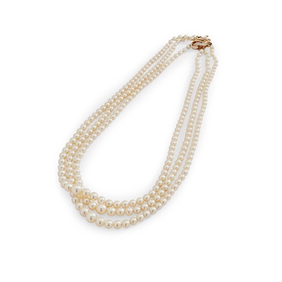 Lot 143 - A three-row cultured pearl necklace, by Boucheron