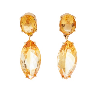 Lot 259 - A pair of citrine pendent earrings