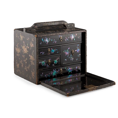 Lot 2 - MOTHER-OF-PEARL INLAID BLACK LACQUER CHEST
