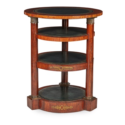 Lot 241 - REGENCY ROSEWOOD, LEATHER, AND GILT METAL MOUNTED ETAGERE