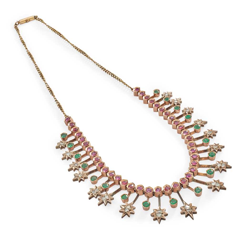 Lot 232 - A multi-gem set fringed necklace
