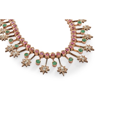 Lot 232 - A multi-gem set fringed necklace