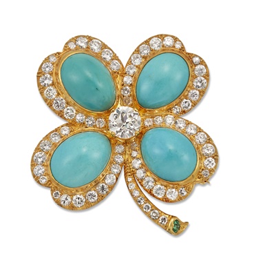 Lot 126 - A turquoise and diamond brooch