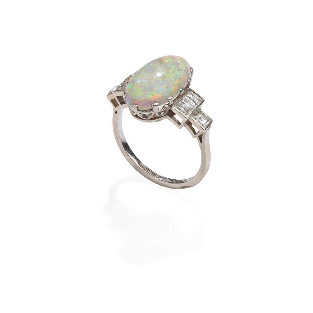 Lot 134 - An Art Deco opal and diamond ring, circa 1930