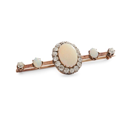 Lot 196 - An opal and diamond bar brooch