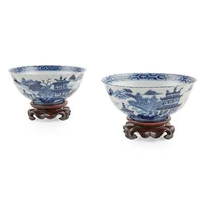 Lot 151 - TWO BLUE AND WHITE 'PAVILLION AND LANDSCAPE' BOWLS