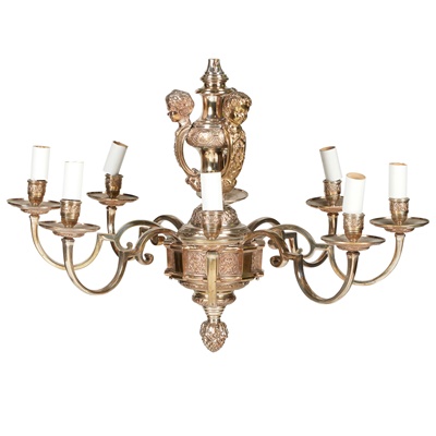 Lot 495 - BAROQUE STYLE SILVERED EIGHT LIGHT CHANDELIER