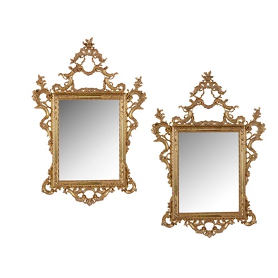 Lot 511 - PAIR OF ROCOCO STYLE GILTWOOD MIRRORS
