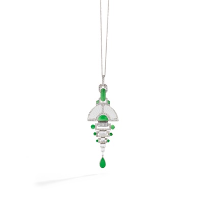 Lot 89 - A jadeite, rock crystal and diamond pendant necklace