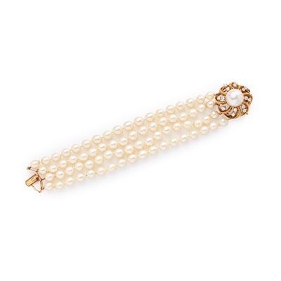 Lot 65 - A cultured pearl and diamond bracelet, by Seaman Schepps