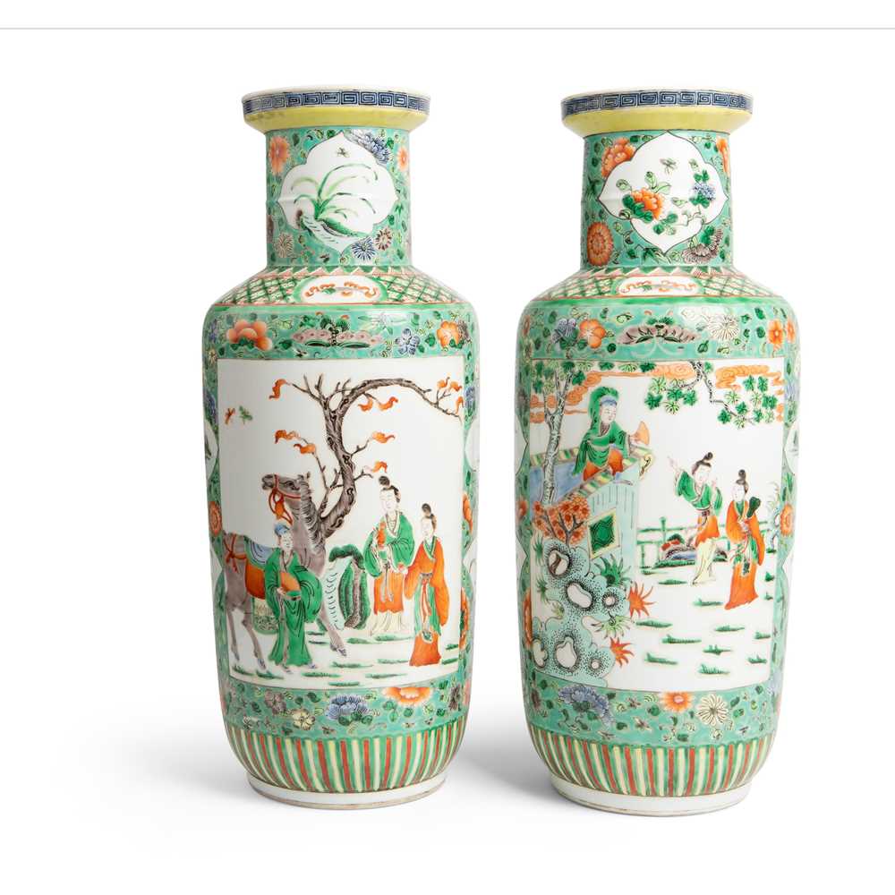 Lot 228 - PAIR OF WUCAI ROULEAU VASES