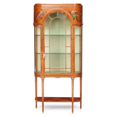 Lot 381 - PAIR OF SHERATON REVIVAL PAINTED SATINWOOD DISPLAY CABINETS