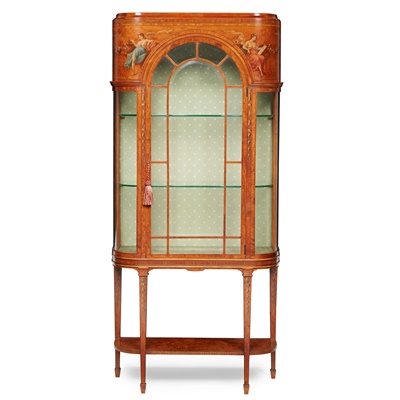 Lot 381 - PAIR OF SHERATON REVIVAL PAINTED SATINWOOD DISPLAY CABINETS