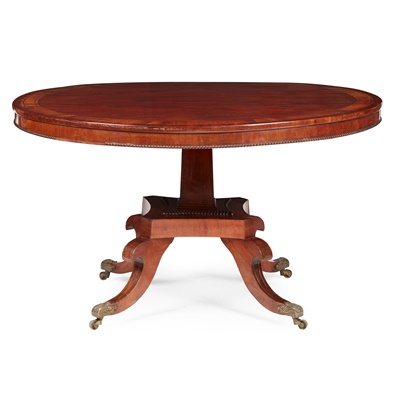 Lot 233 - REGENCY MAHOGANY , ROSEWOOD, AND BRASS INLAID BREAKFAST TABLE
