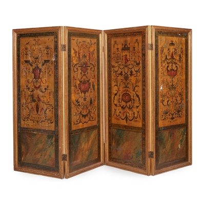 Lot 497 - CONTINENTAL PAINTED AND GILT FOUR-FOLD SCREEN