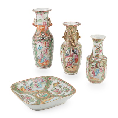 Lot 215 - GROUP OF FOUR CANTON FAMILLE ROSE WARES