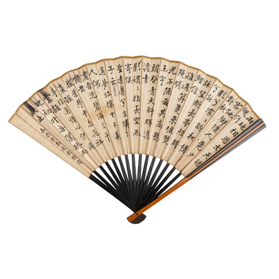 Lot 92 - INK PAINTING AND INSCRIBED FOLDING FAN