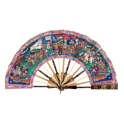 Lot 93 - CANTON LACQUERED, WOOD, IVORY AND PAPER 'TELESCOPIC' FAN