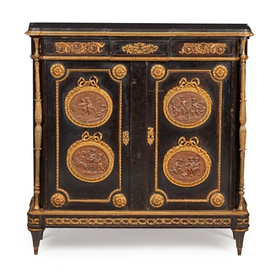Lot 538 - LOUIS PHILIPPE EBONISED, GILT AND PATINATED BRONZE MARBLE TOPPED MEUBLE D'APPUI, STAMPED BEFORT JEUNE