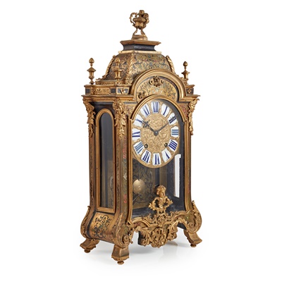 Lot 498 - FRENCH RÉGENCE BRASS, TORTOISESHELL, AND IVORY BOULLE MARQUETRY BRACKET CLOCK, SIGNED JACQUES COGNIET, PARIS