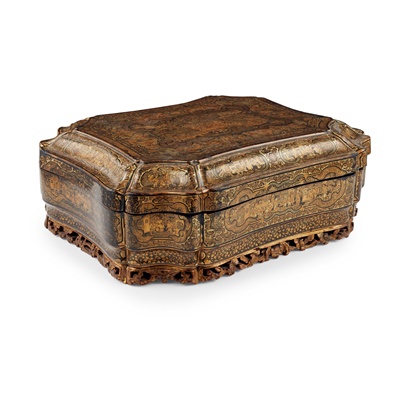 Lot 1 - EXPORT GILT AND BLACK LACQUERED GAMES BOX