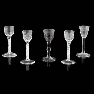 Lot 83 - FIVE VARIOUS CORDIAL GLASSES