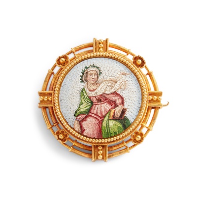 Lot 118 - A mid/late 19th-century Etruscan revival micro-mosaic brooch