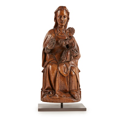 Lot 441 - NORTHERN EUROPEAN CARVED OAK MADONNA AND CHILD WITH GRAPES