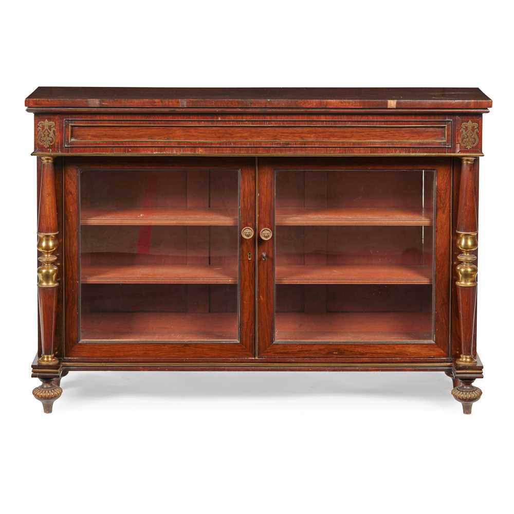 Lot 296 - GEORGE IV ROSEWOOD AND BRASS MOUNTED LOW BOOKCASE, OF ROYAL INTEREST