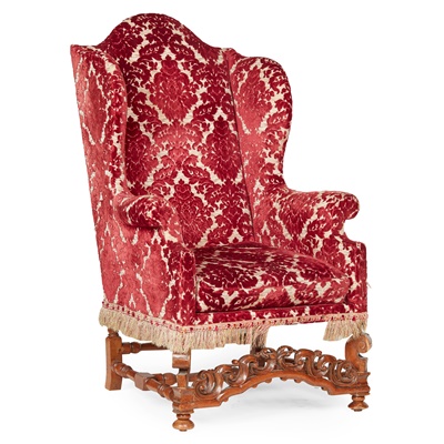 Lot 17 - WILLIAM AND MARY STYLE WALNUT WING ARMCHAIR