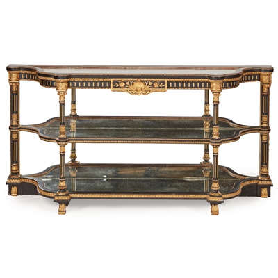 Lot 322 - EARLY VICTORIAN EBONISED AND PARCEL GILT MIRRORED CREDENZA, CHARLES NOSOTTI, LONDON
