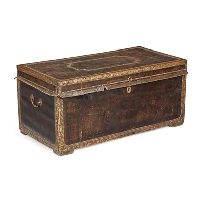 Lot 304 - LEATHER, BRASS, AND CAMPHOR WOOD CHEST