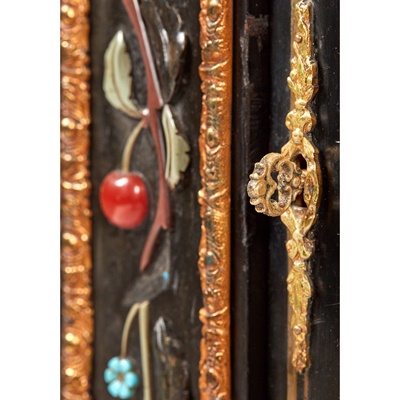 Lot 320 - VICTORIAN EBONISED, PIETRA DURA, AND GILT METAL MOUNTED SIDE CABINET