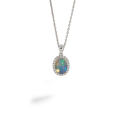 Lot 208 - An opal and diamond pendant