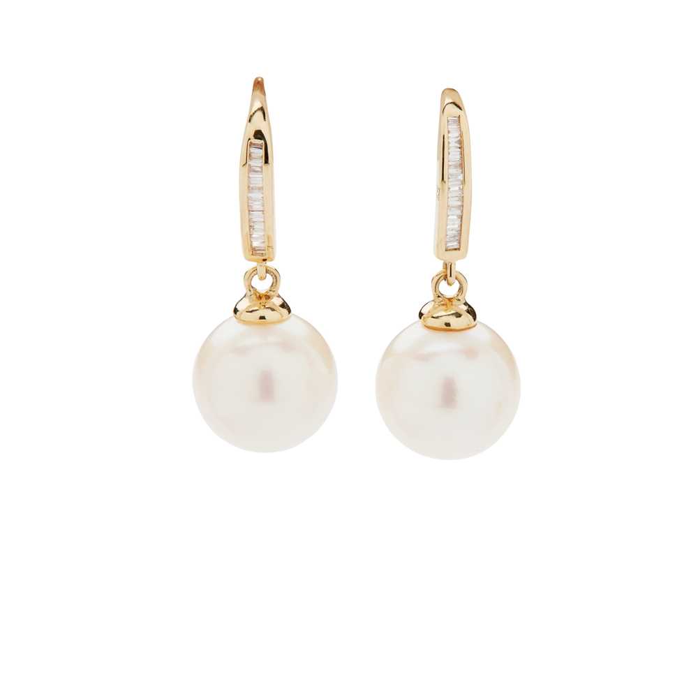 Lot 18 - A pair of cultured pearl and diamond pendent earrings