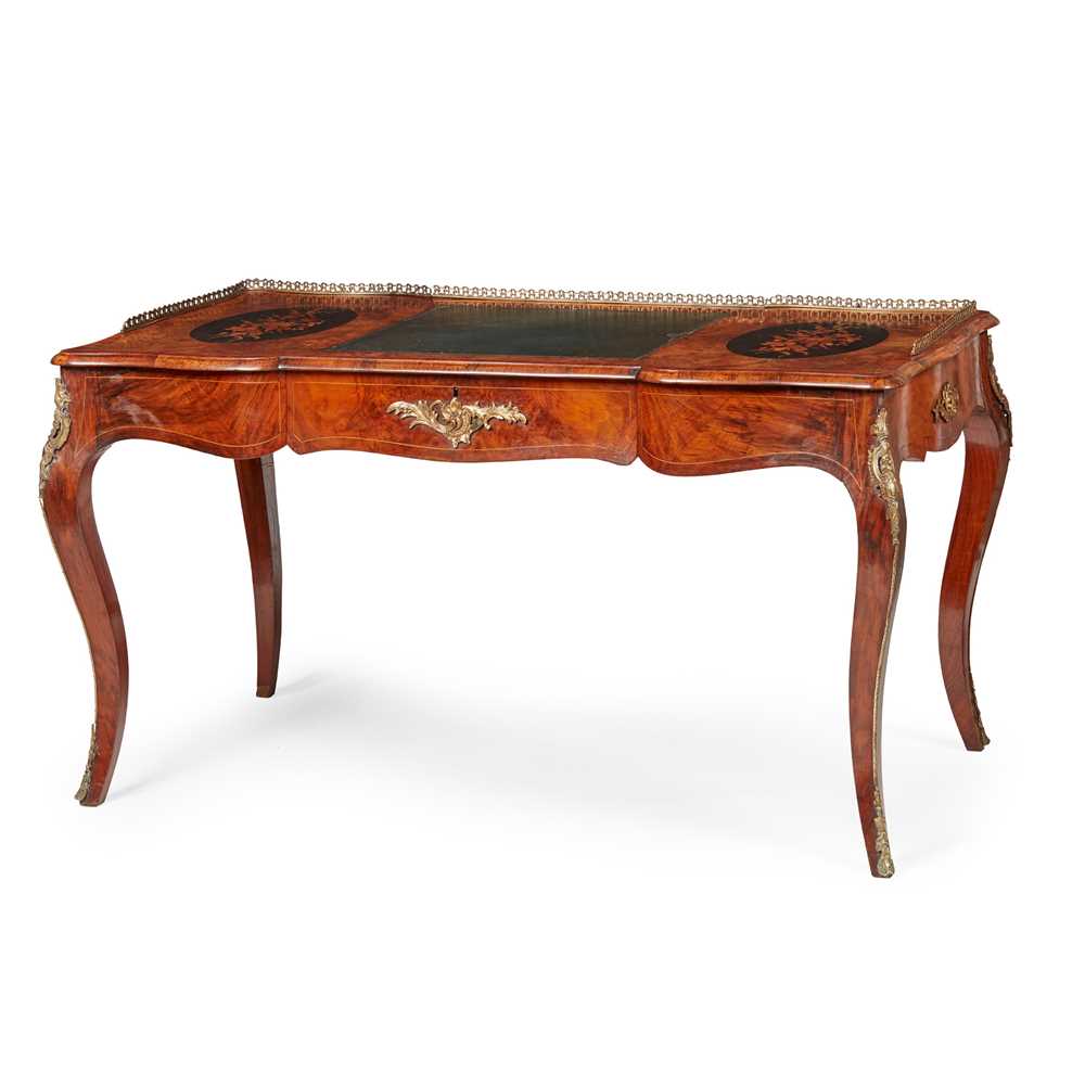 Lot 342 - EARLY VICTORIAN WALNUT, KINGWOOD, AND MARQUETRY SERPENTINE DESK