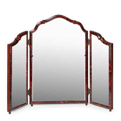 Lot 16 - QUEEN ANNE STYLE RED TORTOISESHELL TRIPLE DRESSING TABLE MIRROR