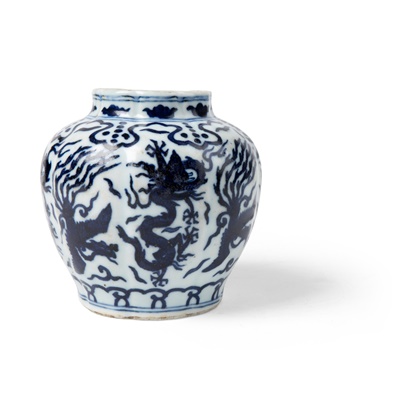 Lot 174 - BLUE AND WHITE 'DRAGON AND PHOENIX' JAR