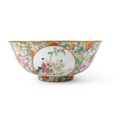 Lot 238 - FAMILLE ROSE 'MILLEFLEUR' AND 'BOYS AT PLAY' BOWL