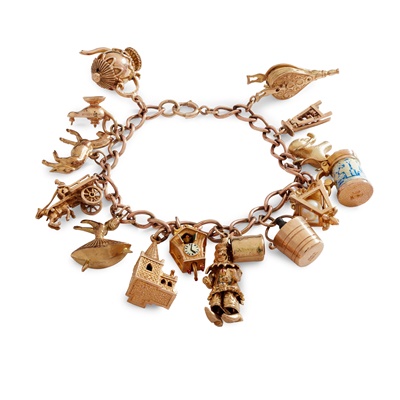 Lot 233 - A 9ct gold charm bracelet