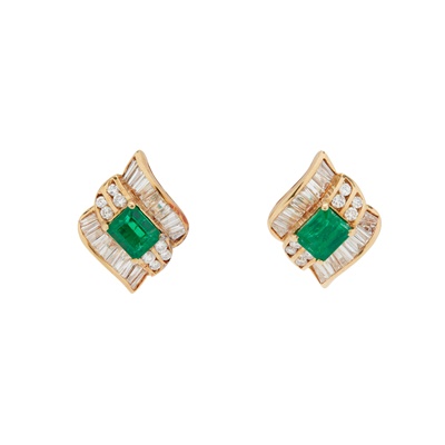Lot 224 - A pair of emerald and diamond earrings