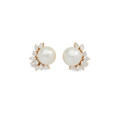 Lot 220 - A pair of South Sea pearl and diamond earrings