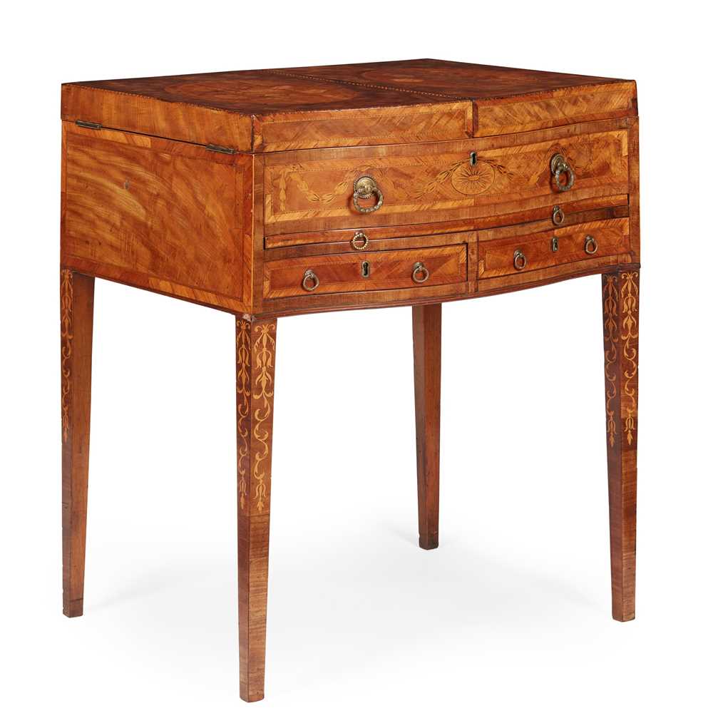 Lot 146 - GEORGE III MAHOGANY, ROSEWOOD, AND MARQUETRY BIJOUTERIE TABLE